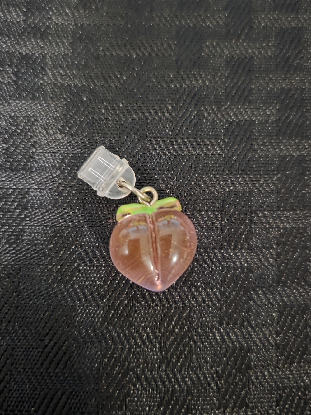 Pink Glass Peach Charm with Green Accent